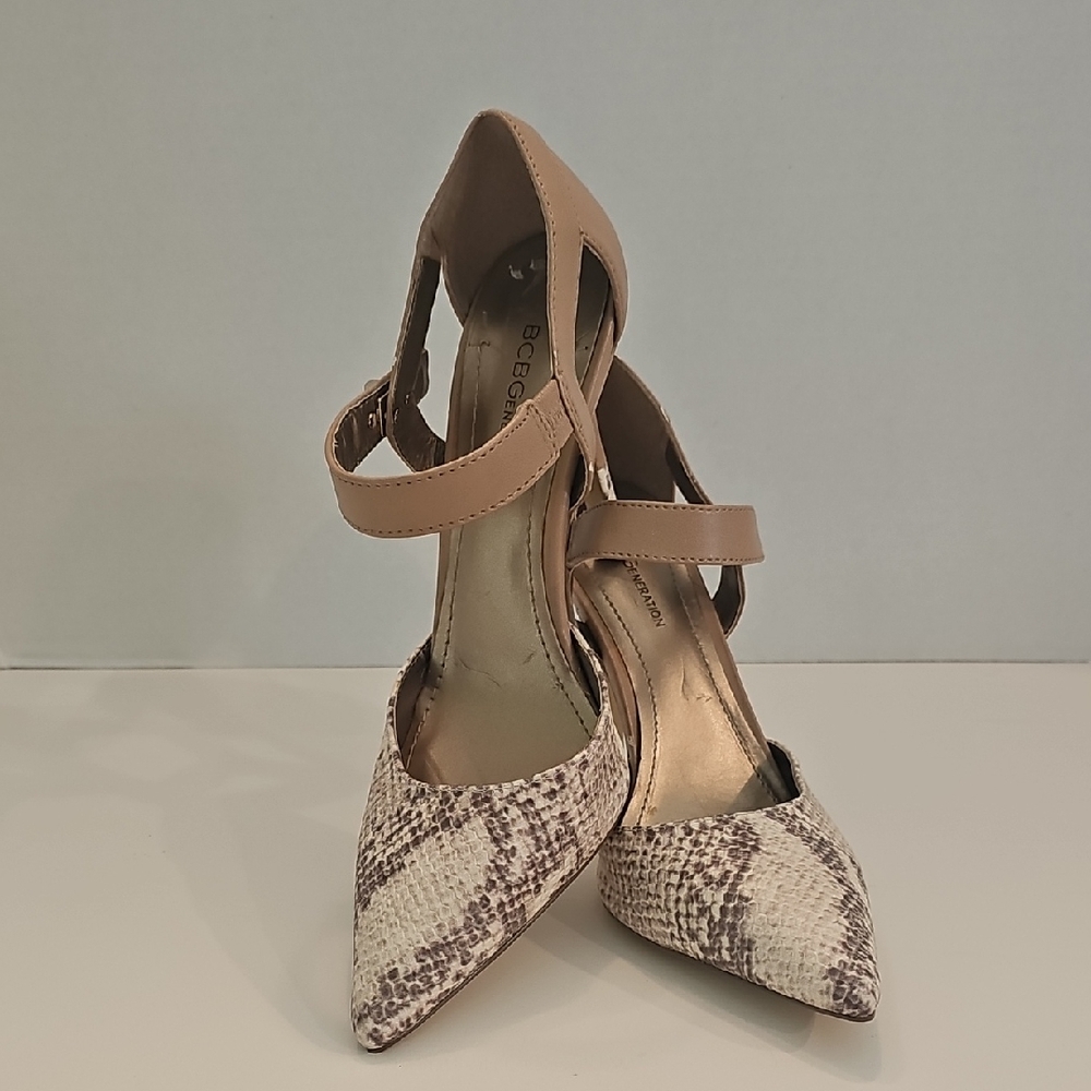 BCBG Tan and Cream Stiletto Heels